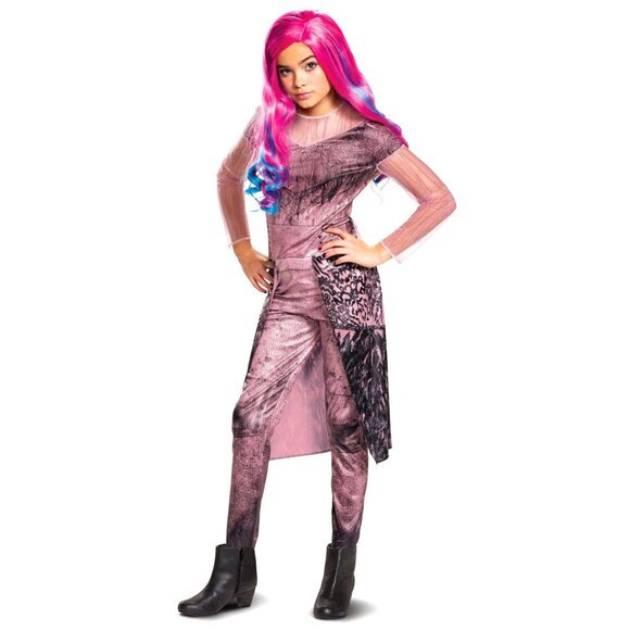 Descendants 3 Girls Long Sleeve Costume Jumpsuit With Tulle Overlay Pink & Black - Picture 1 of 9